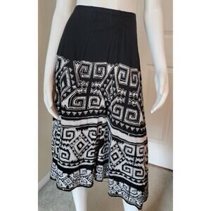 VTG Tiered Boho Skirt Beaded Applique Black & White Geometric Chico's 2 (US L)